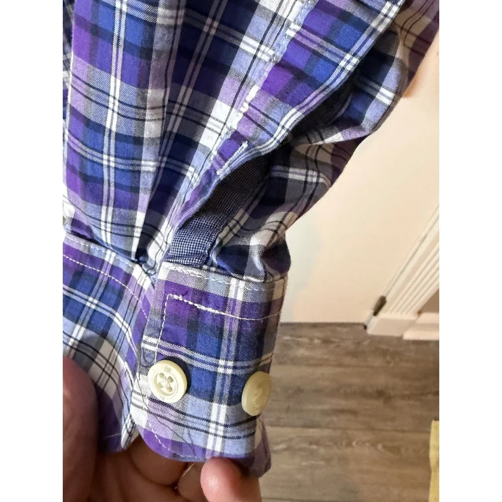 Banana Republic Soft Wash Plaid Button Down Shirt Mens XL Purple Long Sleeve
